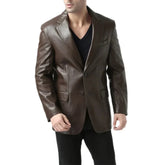 Espresso Brown Leather Blazer Mens